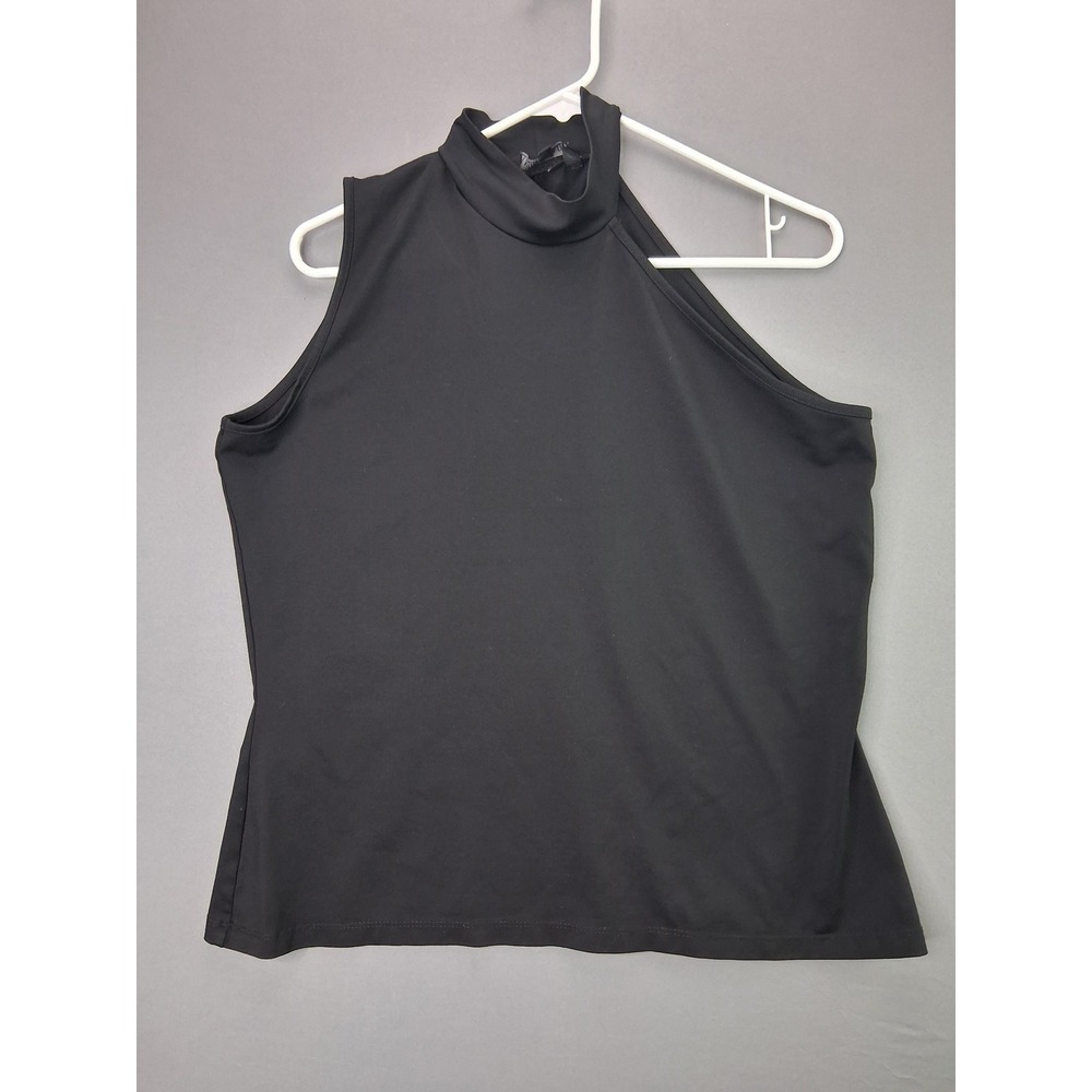 Andre Badi Top One Shoulder Mock Neck Sleeveless Size L Black Asymmetrical SEO